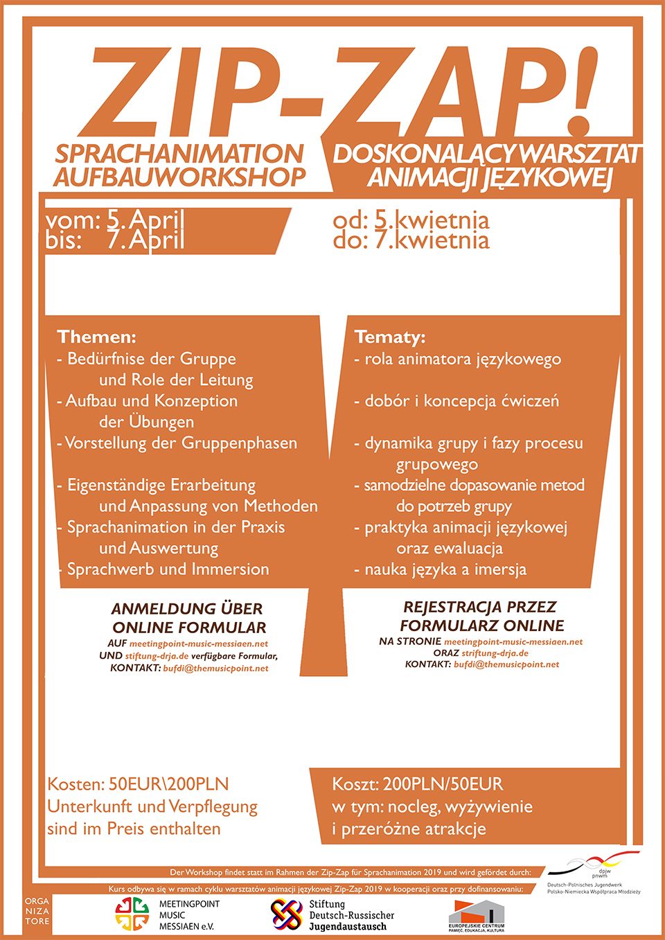 ZIP-ZAP Sprachanimation Aufbauworkshop 2019 Plakat